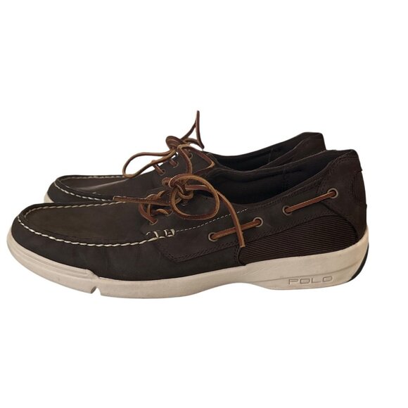 Polo Ralph Lauren Carrick Mens Brown Leather Boat Shoes Size 12D - Picture 4 of 11